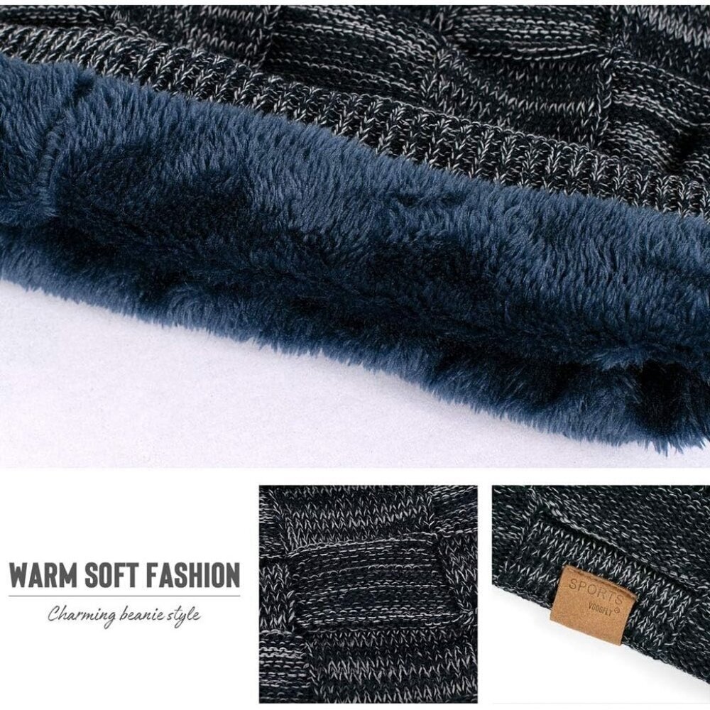 Men’s Navy Winter Beanies Knit Hats Lined Thick Warm Stocking Cap for Guys - Picture 5 of 6